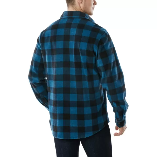 CQR Mens Long Sleeve Heavyweight Fleece Shirts Plaid Button Up Shirt Warm Outdoor Casual Shirt with PocketsPolar Fleece Blue