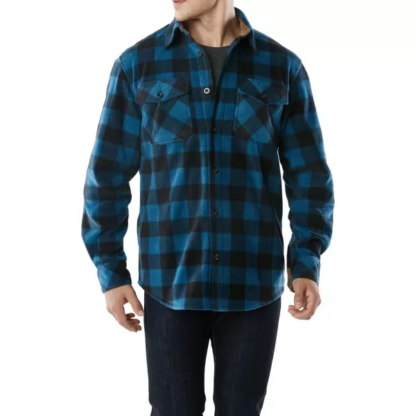 CQR Mens Long Sleeve Heavyweight Fleece Shirts Plaid Button Up Shirt Warm Outdoor Casual Shirt with PocketsPolar Fleece Blue