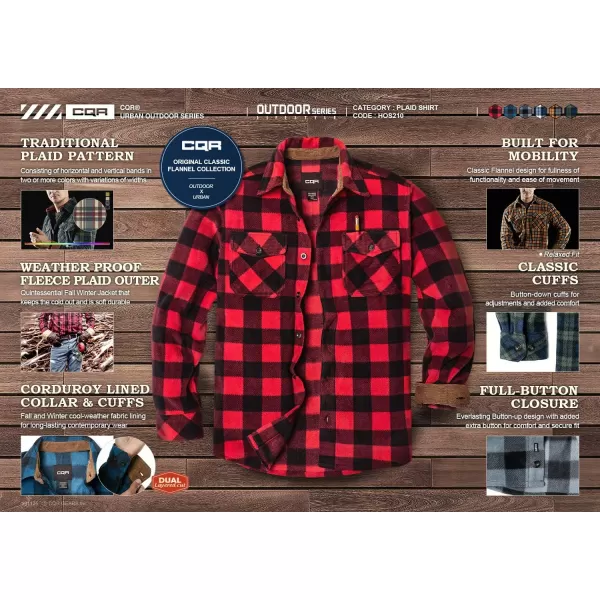 CQR Mens Long Sleeve Heavyweight Fleece Shirts Plaid Button Up Shirt Warm Outdoor Casual Shirt with PocketsPolar Fleece Blue