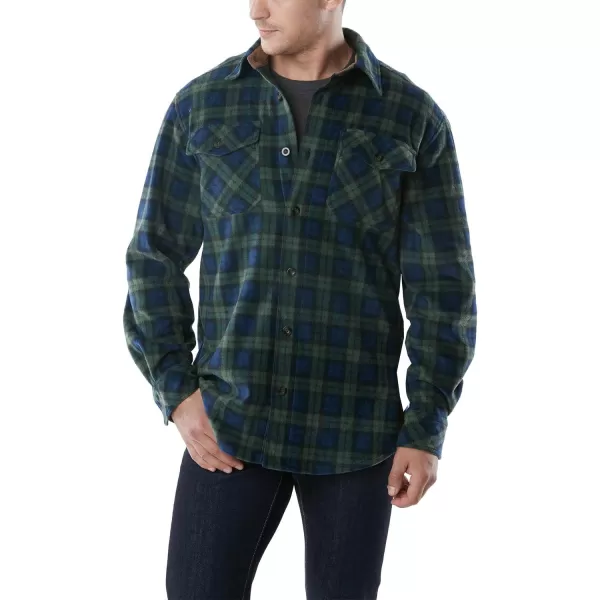 CQR Mens Long Sleeve Heavyweight Fleece Shirts Plaid Button Up Shirt Warm Outdoor Casual Shirt with PocketsPolar Fleece Green