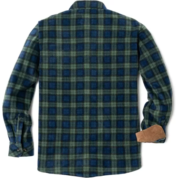 CQR Mens Long Sleeve Heavyweight Fleece Shirts Plaid Button Up Shirt Warm Outdoor Casual Shirt with PocketsPolar Fleece Green