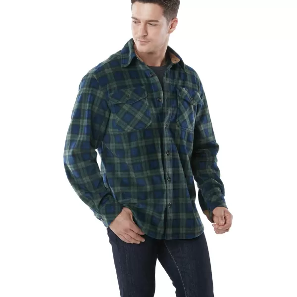 CQR Mens Long Sleeve Heavyweight Fleece Shirts Plaid Button Up Shirt Warm Outdoor Casual Shirt with PocketsPolar Fleece Green