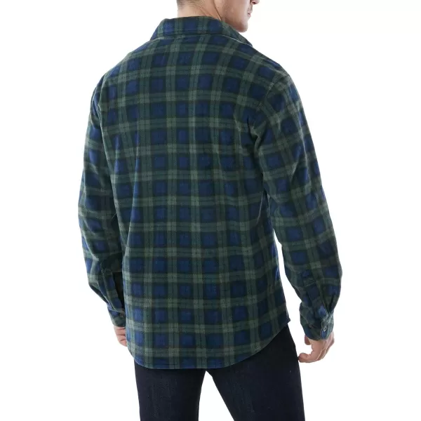 CQR Mens Long Sleeve Heavyweight Fleece Shirts Plaid Button Up Shirt Warm Outdoor Casual Shirt with PocketsPolar Fleece Green