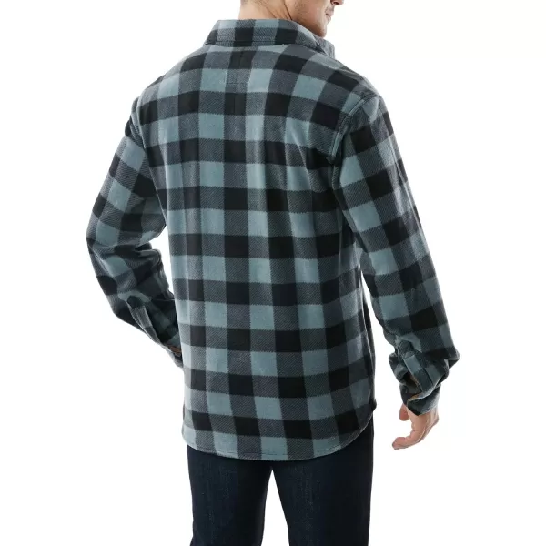 CQR Mens Long Sleeve Heavyweight Fleece Shirts Plaid Button Up Shirt Warm Outdoor Casual Shirt with PocketsPolar Fleece Grey