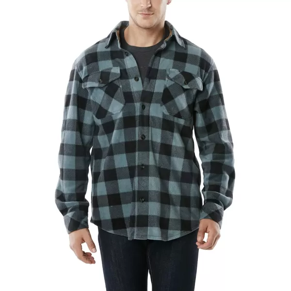 CQR Mens Long Sleeve Heavyweight Fleece Shirts Plaid Button Up Shirt Warm Outdoor Casual Shirt with PocketsPolar Fleece Grey