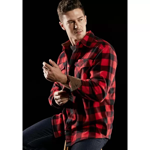 CQR Mens Long Sleeve Heavyweight Fleece Shirts Plaid Button Up Shirt Warm Outdoor Casual Shirt with PocketsPolar Fleece Red