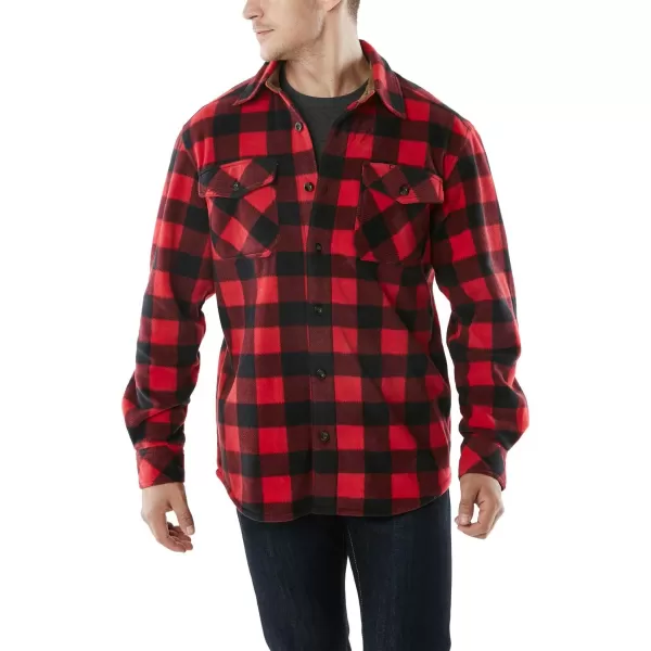 CQR Mens Long Sleeve Heavyweight Fleece Shirts Plaid Button Up Shirt Warm Outdoor Casual Shirt with PocketsPolar Fleece Red