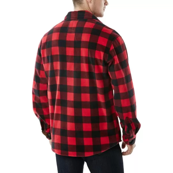 CQR Mens Long Sleeve Heavyweight Fleece Shirts Plaid Button Up Shirt Warm Outdoor Casual Shirt with PocketsPolar Fleece Red