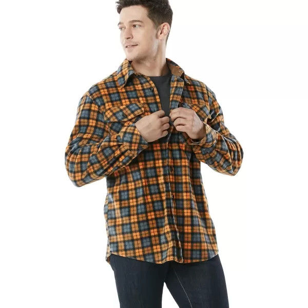 CQR Mens Long Sleeve Heavyweight Fleece Shirts Plaid Button Up Shirt Warm Outdoor Casual Shirt with PocketsPolar Fleece Yellow