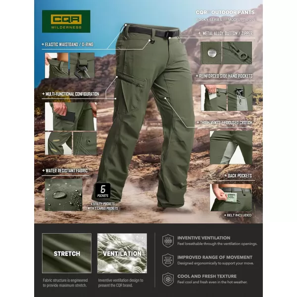 CQR Mens Quick Dry Tactical Pants Water Resistant Outdoor Pants Lightweight Stretch Cargo Work Hiking PantsRocky Cargo Fuscous Green