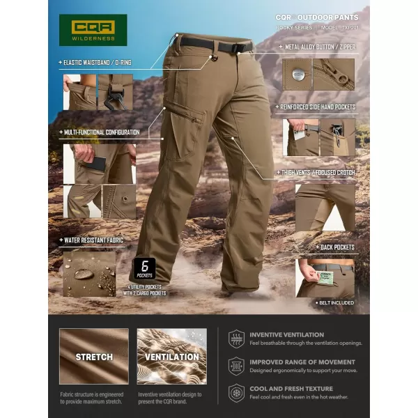 CQR Mens Quick Dry Tactical Pants Water Resistant Outdoor Pants Lightweight Stretch Cargo Work Hiking PantsRocky Cargo Hazelnut