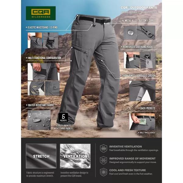 CQR Mens Quick Dry Tactical Pants Water Resistant Outdoor Pants Lightweight Stretch Cargo Work Hiking PantsRocky Cargo Jet Grey