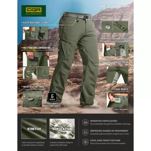 CQR Mens Quick Dry Tactical Pants Water Resistant Outdoor Pants Lightweight Stretch Cargo Work Hiking PantsRocky Cargo Lichen