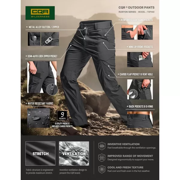 CQR Mens Quick Dry Tactical Pants Water Resistant Outdoor Pants Lightweight Stretch Cargo Work Hiking PantsRunyon Cargo Charcoal