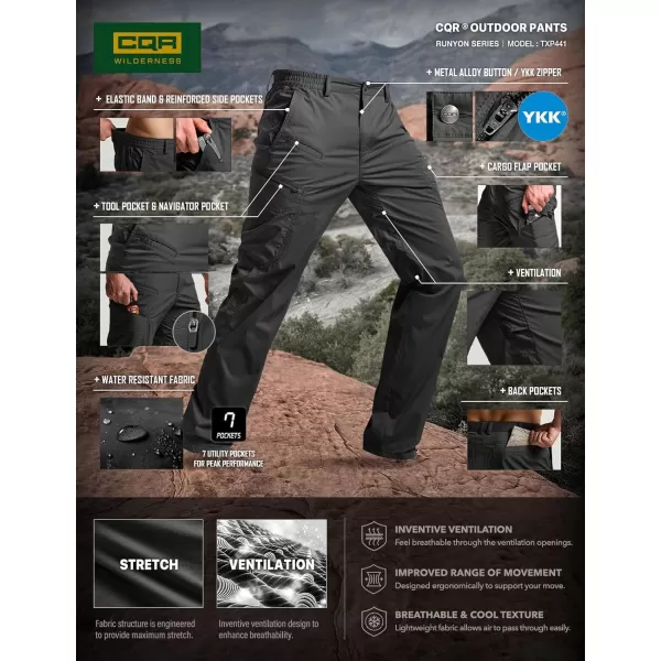 CQR Mens Quick Dry Tactical Pants Water Resistant Outdoor Pants Lightweight Stretch Cargo Work Hiking PantsRunyon Cargo Pants Black