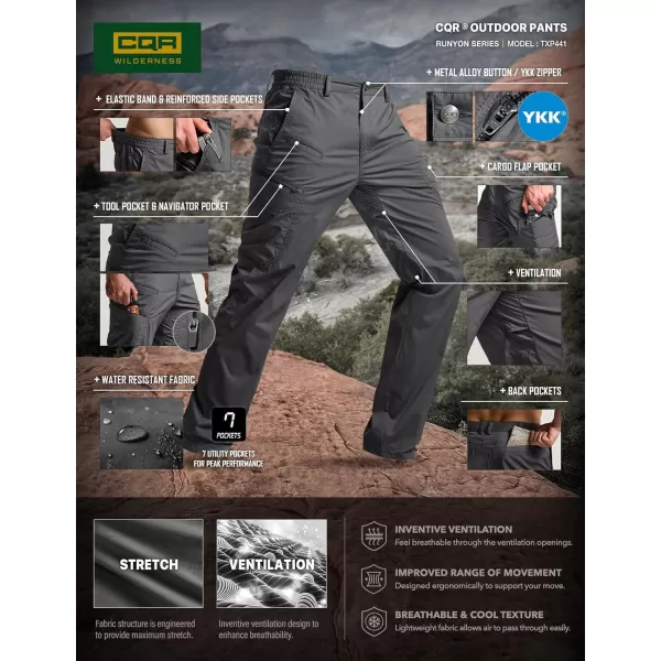 CQR Mens Quick Dry Tactical Pants Water Resistant Outdoor Pants Lightweight Stretch Cargo Work Hiking PantsRunyon Cargo Pants Charcoal