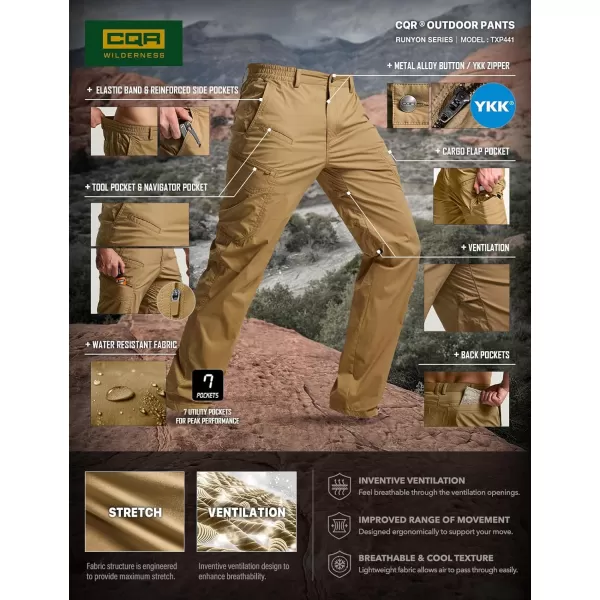 CQR Mens Quick Dry Tactical Pants Water Resistant Outdoor Pants Lightweight Stretch Cargo Work Hiking PantsRunyon Cargo Pants Cougar