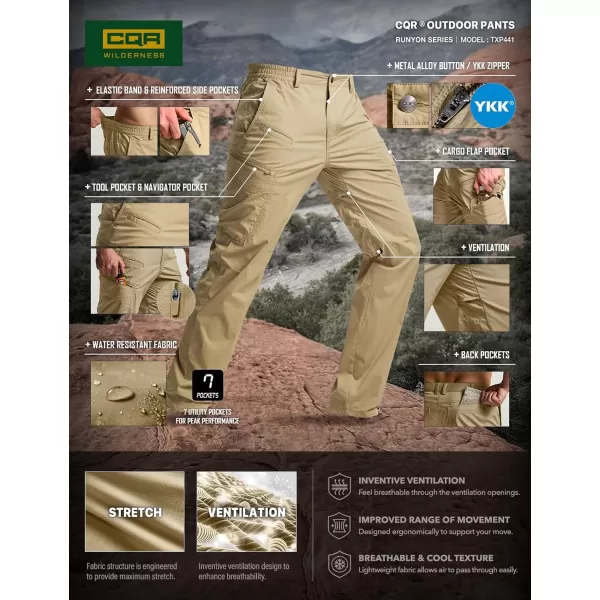 CQR Mens Quick Dry Tactical Pants Water Resistant Outdoor Pants Lightweight Stretch Cargo Work Hiking PantsRunyon Cargo Pants Dune Khaki