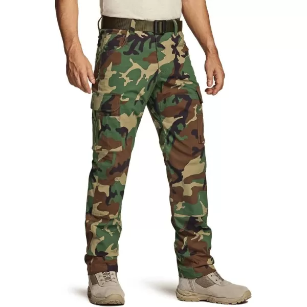 CQR Mens Flex Ripstop Work Pants Water Resistant Tactical Pants Outdoor Utility Operator EDC Cargo PantsDura Flex Print Woodland Olive