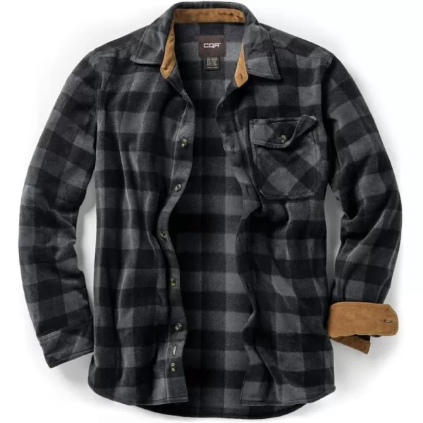 CQR Mens Long Sleeve Heavyweight Fleece Shirts Plaid Button Up Shirt Warm Outdoor Casual Shirt with PocketsOne Pocket Charcoal