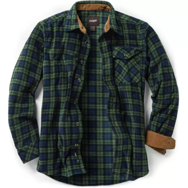 CQR Mens Long Sleeve Heavyweight Fleece Shirts Plaid Button Up Shirt Warm Outdoor Casual Shirt with PocketsOne Pocket Green