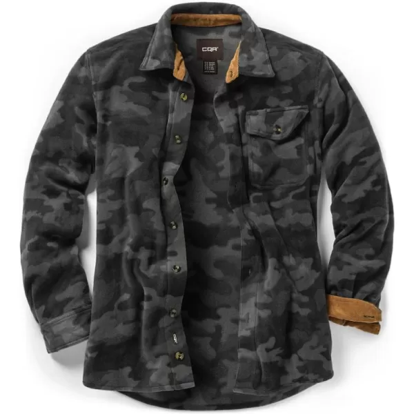 CQR Mens Long Sleeve Heavyweight Fleece Shirts Plaid Button Up Shirt Warm Outdoor Casual Shirt with PocketsOne Pocket Urban Camo Black