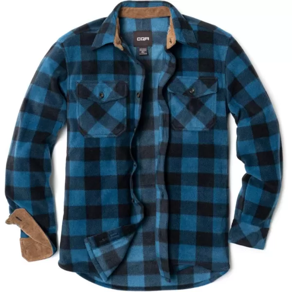 CQR Mens Long Sleeve Heavyweight Fleece Shirts Plaid Button Up Shirt Warm Outdoor Casual Shirt with PocketsPolar Fleece Blue