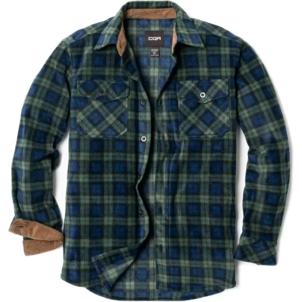 CQR Mens Long Sleeve Heavyweight Fleece Shirts Plaid Button Up Shirt Warm Outdoor Casual Shirt with PocketsPolar Fleece Green