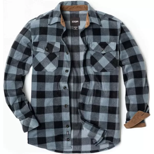 CQR Mens Long Sleeve Heavyweight Fleece Shirts Plaid Button Up Shirt Warm Outdoor Casual Shirt with PocketsPolar Fleece Grey