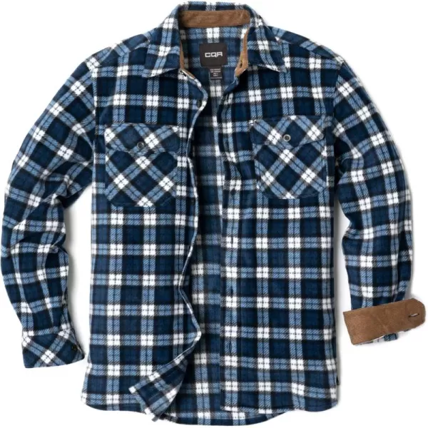 CQR Mens Long Sleeve Heavyweight Fleece Shirts Plaid Button Up Shirt Warm Outdoor Casual Shirt with PocketsPolar Fleece Navy