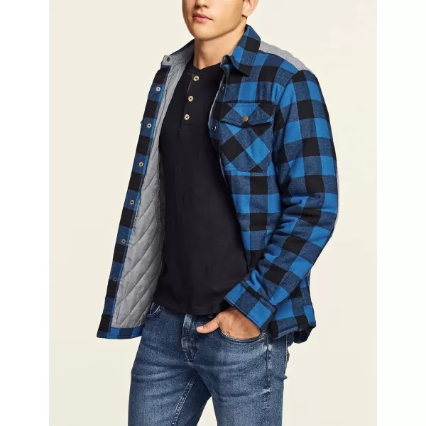 CQR Mens Plaid Flannel Shirt Jacket Long Sleeve Soft Warm SherpaQuilted Lined Jacket Outdoor Button UpZipFront JacketQuilted Lining Classic Blue