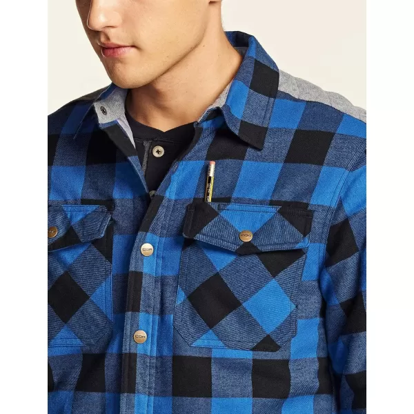 CQR Mens Plaid Flannel Shirt Jacket Long Sleeve Soft Warm SherpaQuilted Lined Jacket Outdoor Button UpZipFront JacketQuilted Lining Classic Blue