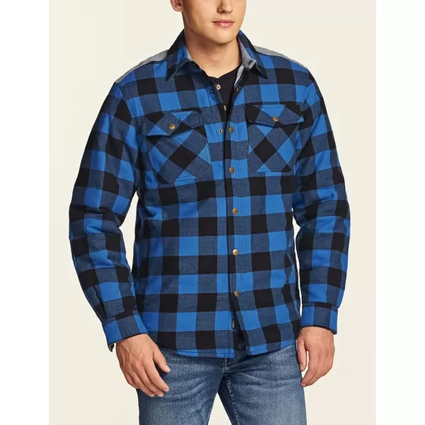 CQR Mens Plaid Flannel Shirt Jacket Long Sleeve Soft Warm SherpaQuilted Lined Jacket Outdoor Button UpZipFront JacketQuilted Lining Classic Blue