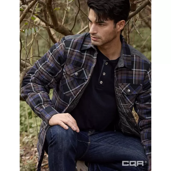 CQR Mens Plaid Flannel Shirt Jacket Long Sleeve Soft Warm SherpaQuilted Lined Jacket Outdoor Button UpZipFront JacketQuilted Lining Coal Miner