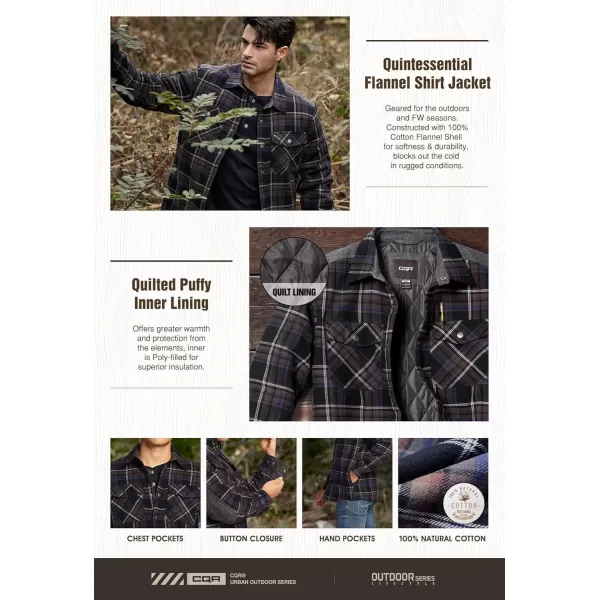 CQR Mens Plaid Flannel Shirt Jacket Long Sleeve Soft Warm SherpaQuilted Lined Jacket Outdoor Button UpZipFront JacketQuilted Lining Coal Miner