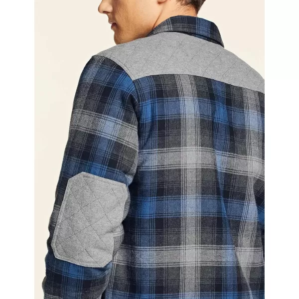 CQR Mens Plaid Flannel Shirt Jacket Long Sleeve Soft Warm SherpaQuilted Lined Jacket Outdoor Button UpZipFront JacketQuilted Lining Shark Grey