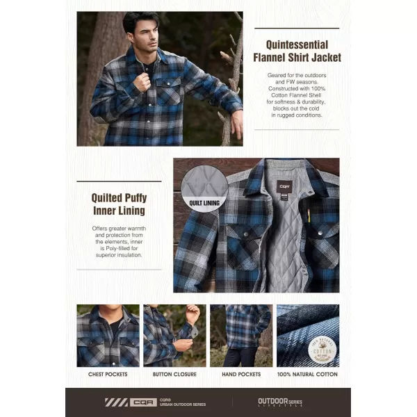 CQR Mens Plaid Flannel Shirt Jacket Long Sleeve Soft Warm SherpaQuilted Lined Jacket Outdoor Button UpZipFront JacketQuilted Lining Shark Grey