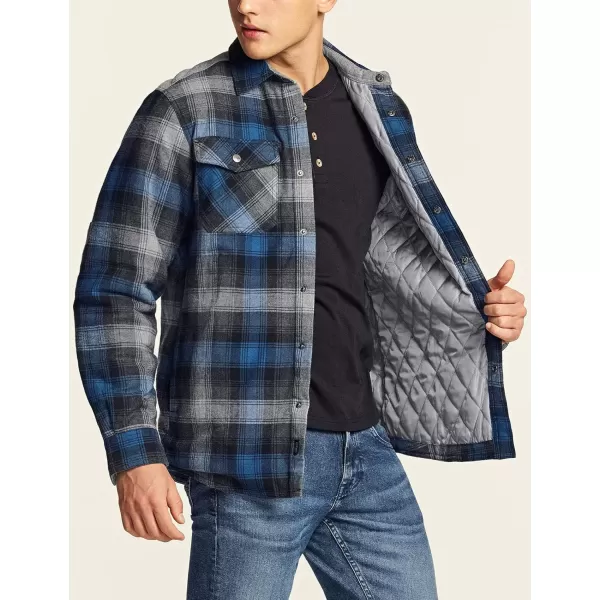 CQR Mens Plaid Flannel Shirt Jacket Long Sleeve Soft Warm SherpaQuilted Lined Jacket Outdoor Button UpZipFront JacketQuilted Lining Shark Grey