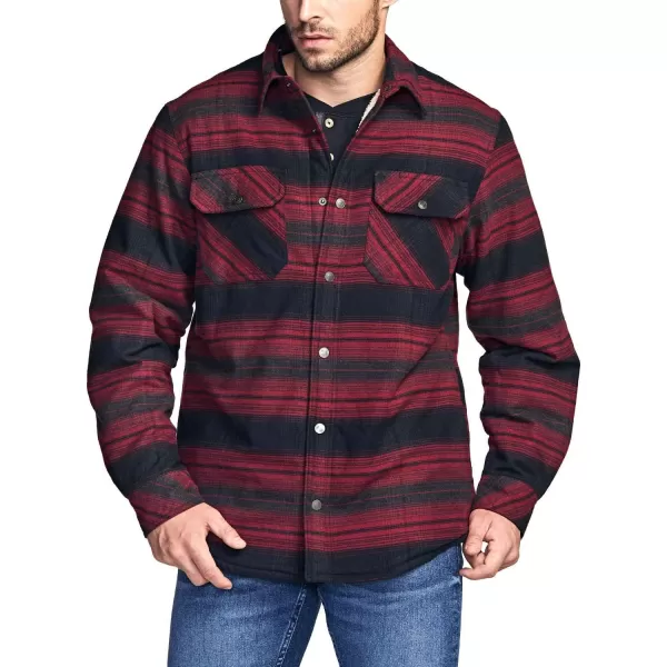 CQR Mens Plaid Flannel Shirt Jacket Long Sleeve Soft Warm SherpaQuilted Lined Jacket Outdoor Button UpZipFront JacketSherpa Lined Bloody Moon Plaid