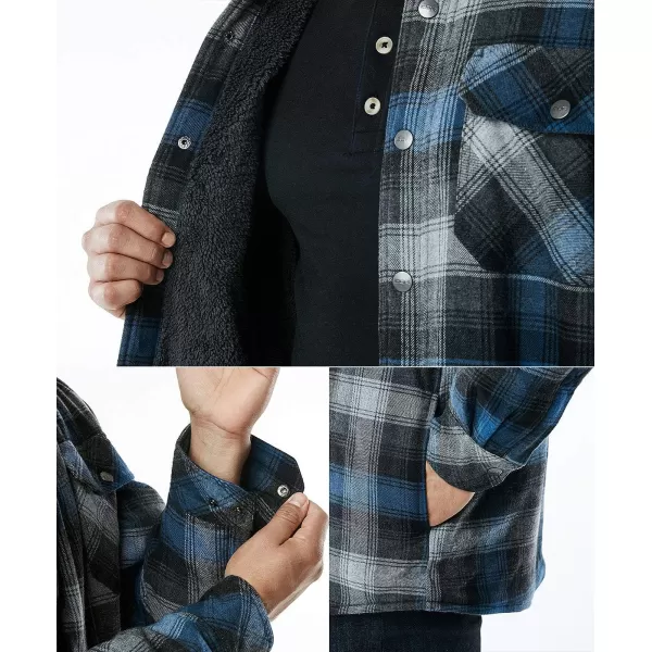 CQR Mens Plaid Flannel Shirt Jacket Long Sleeve Soft Warm SherpaQuilted Lined Jacket Outdoor Button UpZipFront JacketSherpa Lined Night Sky