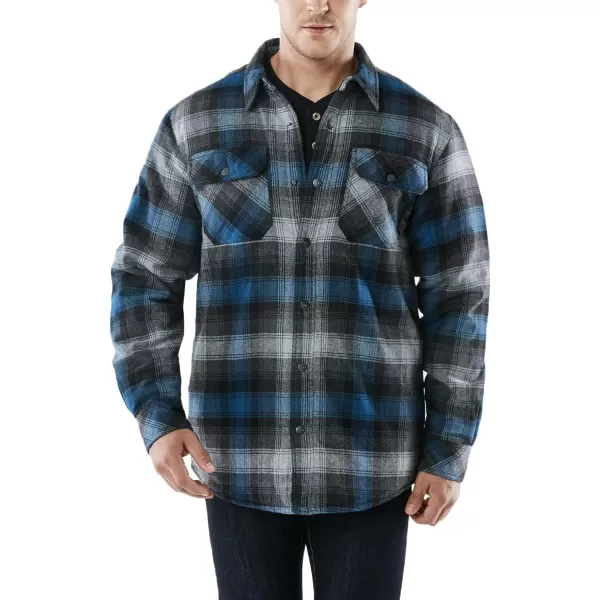 CQR Mens Plaid Flannel Shirt Jacket Long Sleeve Soft Warm SherpaQuilted Lined Jacket Outdoor Button UpZipFront JacketSherpa Lined Night Sky