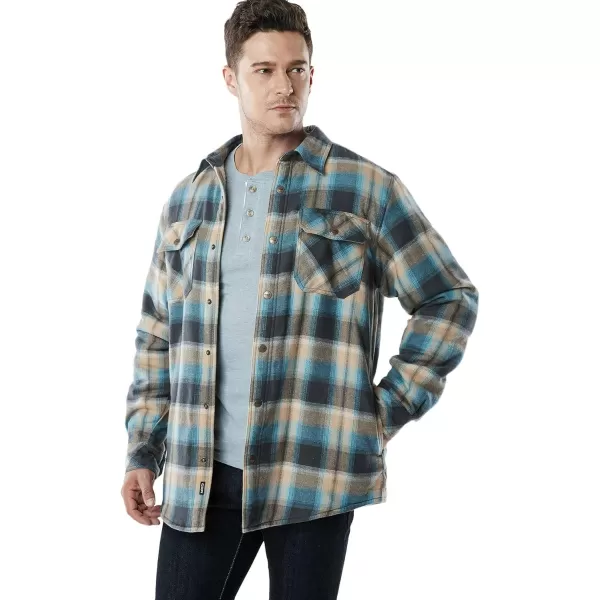 CQR Mens Plaid Flannel Shirt Jacket Long Sleeve Soft Warm SherpaQuilted Lined Jacket Outdoor Button UpZipFront JacketSherpa Lined Ocean Sand