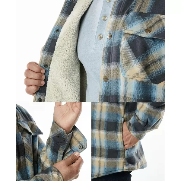 CQR Mens Plaid Flannel Shirt Jacket Long Sleeve Soft Warm SherpaQuilted Lined Jacket Outdoor Button UpZipFront JacketSherpa Lined Ocean Sand