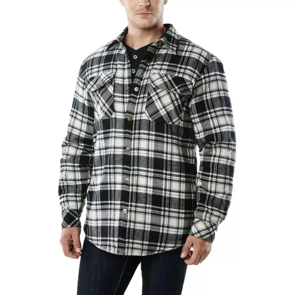 CQR Mens Plaid Flannel Shirt Jacket Long Sleeve Soft Warm SherpaQuilted Lined Jacket Outdoor Button UpZipFront JacketSherpa Lined Off Black