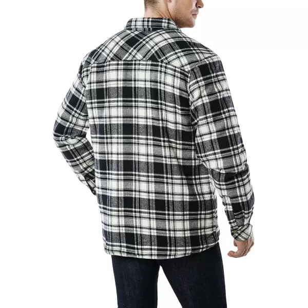 CQR Mens Plaid Flannel Shirt Jacket Long Sleeve Soft Warm SherpaQuilted Lined Jacket Outdoor Button UpZipFront JacketSherpa Lined Off Black