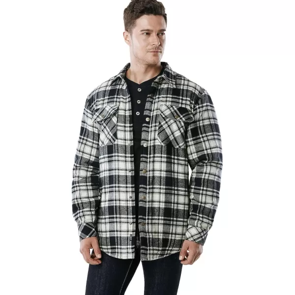 CQR Mens Plaid Flannel Shirt Jacket Long Sleeve Soft Warm SherpaQuilted Lined Jacket Outdoor Button UpZipFront JacketSherpa Lined Off Black