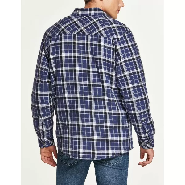 CQR Mens Plaid Flannel Shirt Jacket Long Sleeve Soft Warm SherpaQuilted Lined Jacket Outdoor Button UpZipFront JacketSherpa Lined Prussian Blue