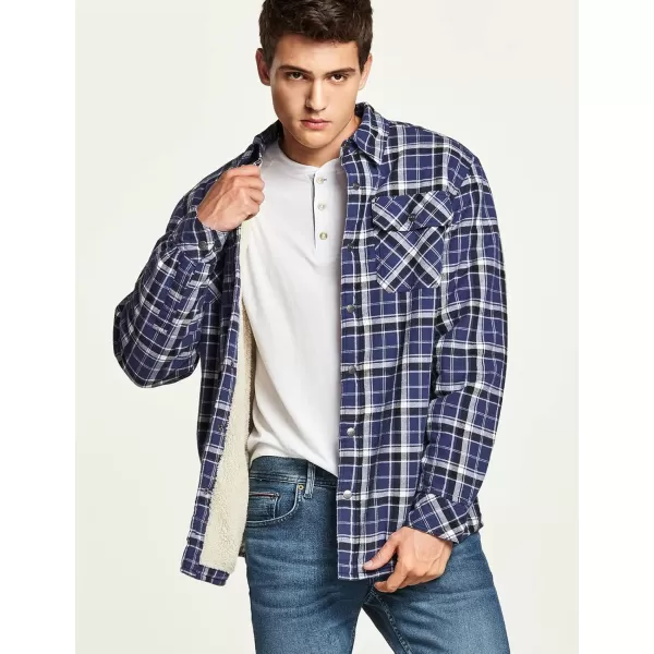 CQR Mens Plaid Flannel Shirt Jacket Long Sleeve Soft Warm SherpaQuilted Lined Jacket Outdoor Button UpZipFront JacketSherpa Lined Prussian Blue