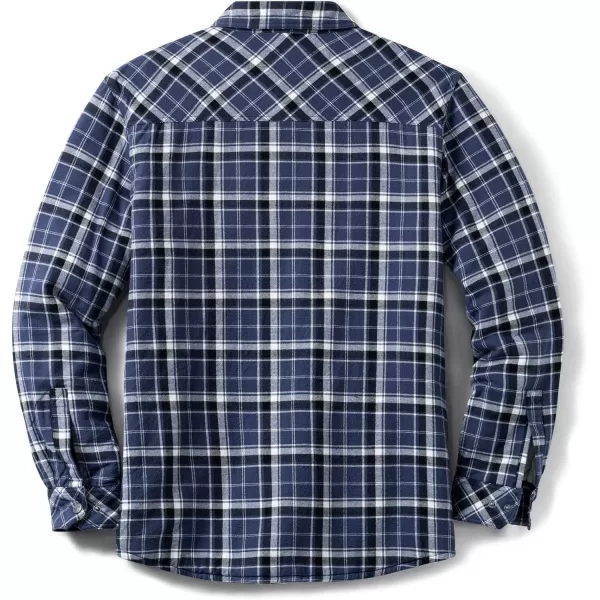 CQR Mens Plaid Flannel Shirt Jacket Long Sleeve Soft Warm SherpaQuilted Lined Jacket Outdoor Button UpZipFront JacketSherpa Lined Prussian Blue