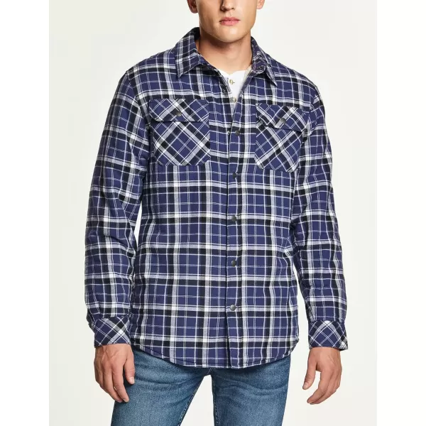 CQR Mens Plaid Flannel Shirt Jacket Long Sleeve Soft Warm SherpaQuilted Lined Jacket Outdoor Button UpZipFront JacketSherpa Lined Prussian Blue